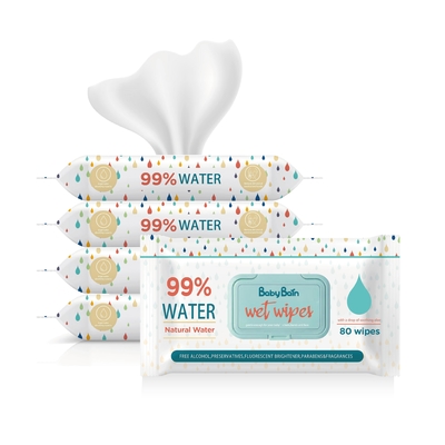 Tisu Basah Air Bayi Eco Lembut Sekali Pakai Membersihkan Tas 80PCS OEM GSM Tisu