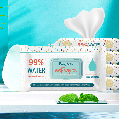 Tisu Basah Air Bayi Eco Lembut Sekali Pakai Membersihkan Tas 80PCS OEM GSM Tisu