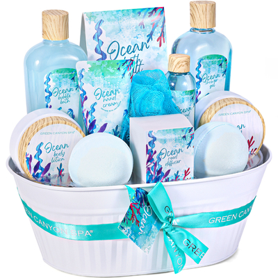 9 Piece Bath Body Gift Basket Vanilla Coconut Home Spa Set Lotion Wangi