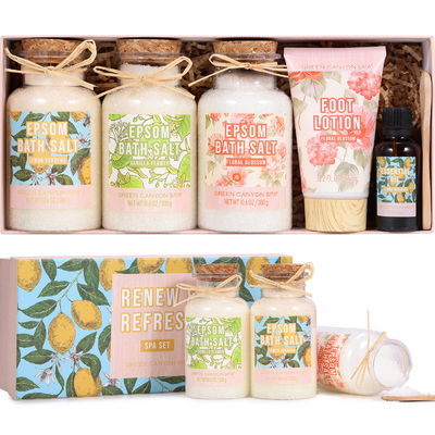 8pcs Bath Salts Gift Set Dengan Bom Mandi Minyak Argan Sendok Kayu Garam Epsom